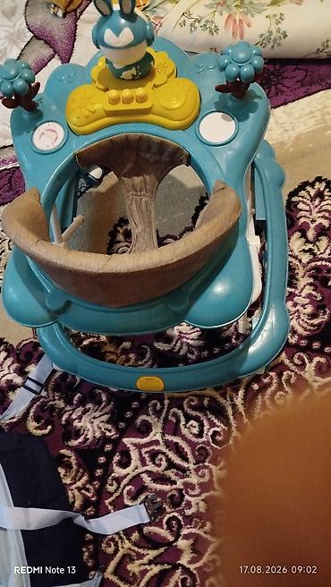 Uşaq gəzdiricisi (baby walker) - Rəng: mavi-açıq yaşıl tonlarda, ön