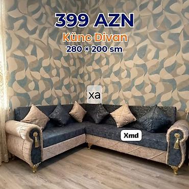 uqlavoy divan ortukleri: Künc divan – 280 × 200 sm Qiymət: 399 AZN - L formalı, 5 yastıqlı — 1