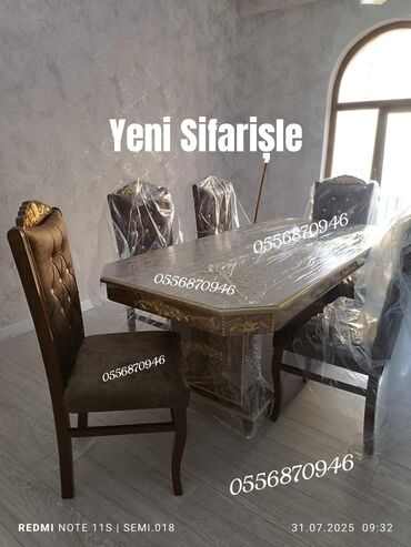 Sifarişlə masa və oturacaq dəstləri: Oval masa, Qonaq otağı üçün, 6 nəfər, Açılmayan, Azərbaycan, Zəmanətli — 17