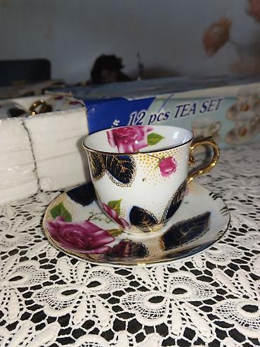 cay destleri: Çay dəsti, rəng - Qızılı, Farfor, 12 nəfərlik, Rusiya — 1