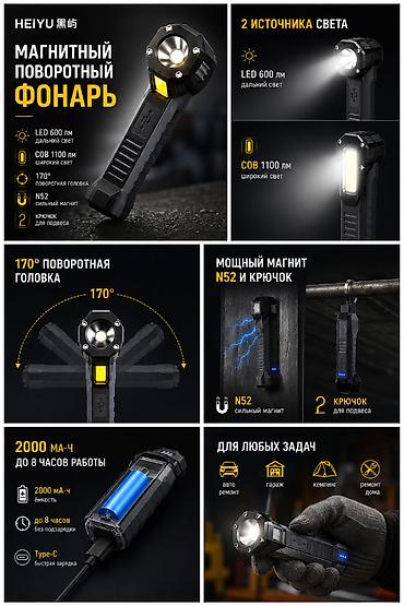 led lights: Яркий боковой COB-фонарь HEIYU обеспечивает широкое равномерное — 1