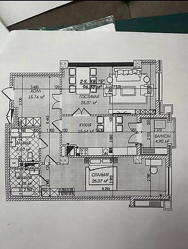 азия курулуш: 2 бөлмө, 96 м², Элитка, 7 кабат, ПСО (өз алдынча бүтүрүү) — 1
