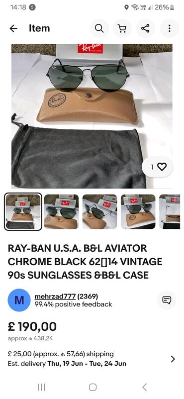 eynək çərçivələri: Gün eynəyi, Ray-Ban, İşlənmiş