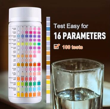 Multimetrlər və testerlər: Su test zolaqları. 16-göstəricili. pH, sərtlik, xlor, qurğuşun, dəmir