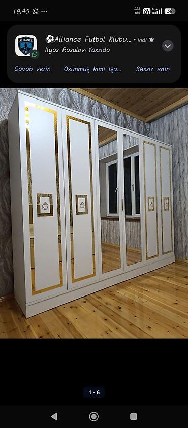 Шкафы: Новый, 6 дверей, С зеркалом, Белый, Распашной, Прямой шкаф — 2