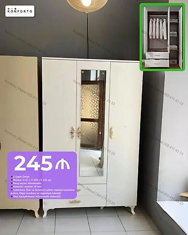 3 qapılı paltar dolabı - Ölçü: Dərinlik 47 sm × Hündürlük 200 sm × En