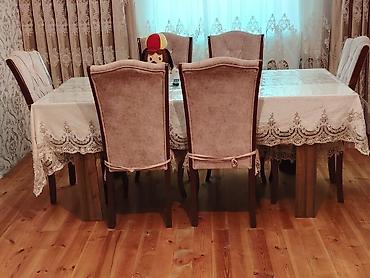 Yemək otağı üçün masa və 6 ədəd stul dəsti. Çox səliqəli, 2ci əl -