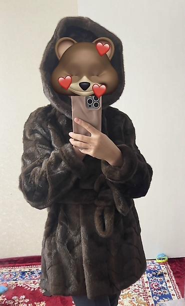 long coat: Шуба, Норка, По колено, С капюшоном, M, L — 1