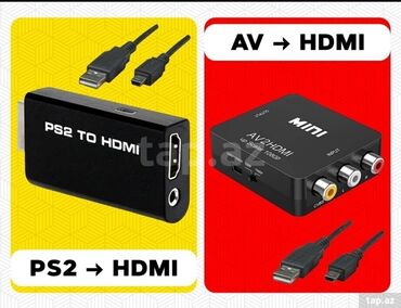 PS2 & PS1 (Sony PlayStation 2 & 1): PS2 to HDMI Ötürücü Adapter - 17₼ Av to HAMI Ötürücü Adapter - 15₼