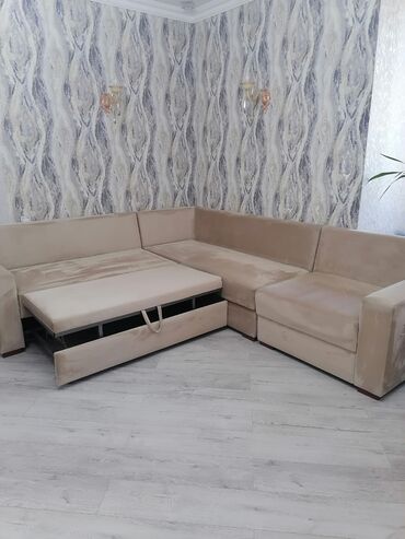 salyan mebel: Угловой диван, Б/у, Раскладной, С подъемным механизмом, Велюровая ткань, Нет доставки