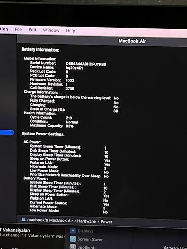 apple macbook air m1: Apple MacBook Air M1 Macbook Air M1 8/256GB ideal vəziyyətdədir — 10