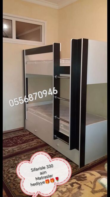 İkimərtəbəli uşaq çarpayıları: Oğlan və qız üçün, Yeni, Çarpayı, Matras ilə, Siyirməli, Laminat — 6