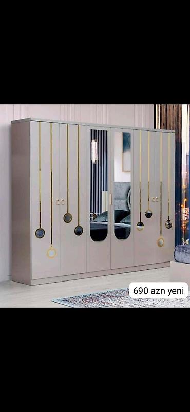 dəmir seyf qapi: 4 qapılı paltar dolabı - Rəng: açıq boz, qızılı dekor xətləri və — 1