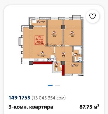 3 комнаты, 88 м², Ботанический сад Элитка, 8 этаж