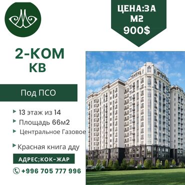 Продажа квартир: 2 комнаты, 66 м², Элитка, 13 этаж, ПСО (под самоотделку)