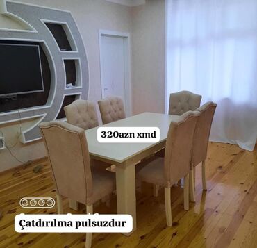 Masa və oturacaq dəstləri: Qonaq otağı üçün, Yeni, Açılmayan, Dördbucaq masa, 6 stul — 3