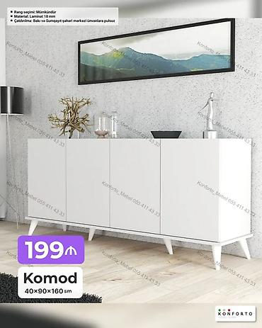 Ağ rəngli komod – minimalist dizayn, üç qapılı saxlama bölmələri ilə