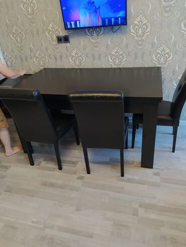 Taburetlər: Qonaq otağı üçün, İşlənmiş, Açılan, Kvadrat masa, 6 stul