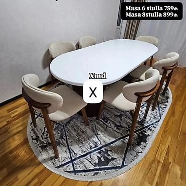 desmal: Ağ oval yemək masası dəsti. - Masa: parlaq ağ səth, oval forma — 1