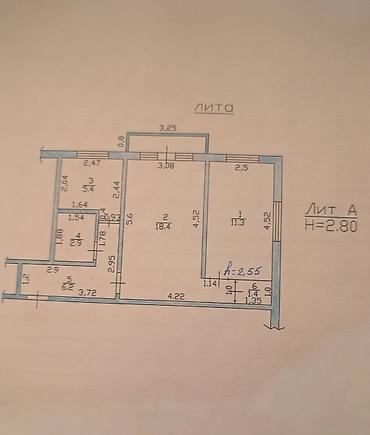 2 bedroom: 2 комнаты, 46 м², Ата-Тюрк парк 104 серия, 2 этаж, Старый ремонт — 1