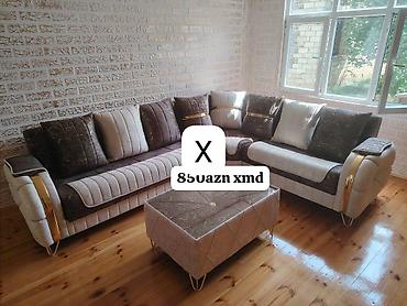 Künc divan dəsti - Dəst tərkibi: L formalı künc divan + puff/çay