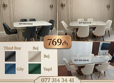 salon stollari: Masa və stul dəsti - Diktə olunmuş zərif dizayn: mərmər naxışlı — 1