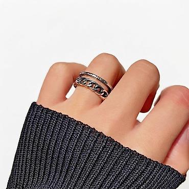 silver: Кольцо шакек "Double" разомкнутой формы, one size, unisex, silver — 1