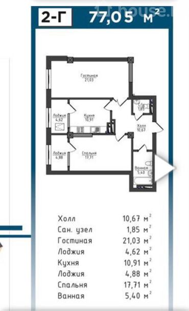 Продажа квартир: 2 комнаты, 77 м², Элитка, 7 этаж, ПСО (под самоотделку)