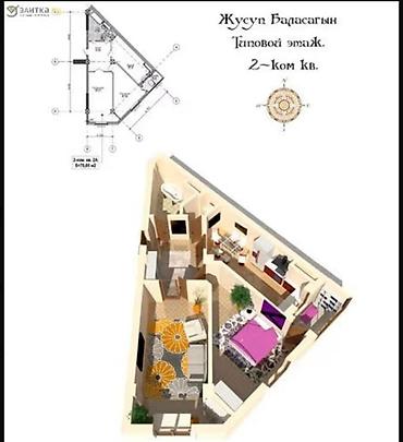 Продажа квартир: 2 комнаты, 72 м², Верхний Джал Элитка, 9 этаж, ПСО (под самоотделку) — 6