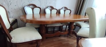 Masalar: Qonaq otağı üçün, İşlənmiş, Açılmayan, Oval masa, 6 stul