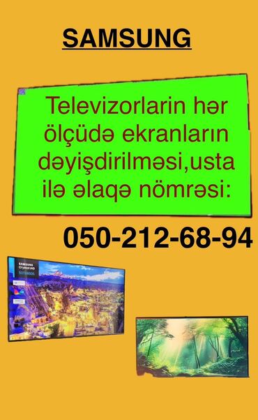 Noutbuklar, kompüterlər: Hər növ televizorların ucuz və zəmanətlə təmiri.Televizorların divara