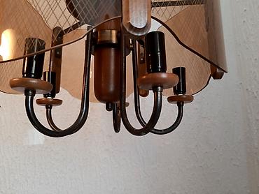 Rasveta: Luster mesing, drvo, staklo, 42cm Sirina lustera je 42cm, sa pet — 18