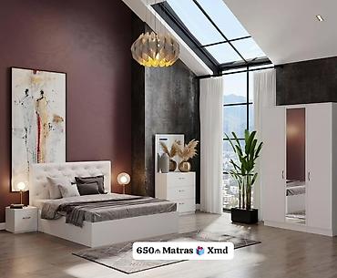 Yataq otağı mebelləri dəsti - Rəng: ağ, modern minimal dizayn - Dəst
