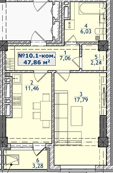 24: 1 комната, 47 м², Кок-Жар мкр Элитка, 7 этаж, ПСО (под самоотделку) — 1