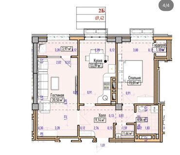 купить квартиру в рассрочку от хозяина: 2 комнаты, 69 м², Элитка, 6 этаж, ПСО (под самоотделку)