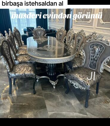 Divanlar: Qonaq otağı üçün, Yeni, Açılmayan, Oval masa, 6 stul
