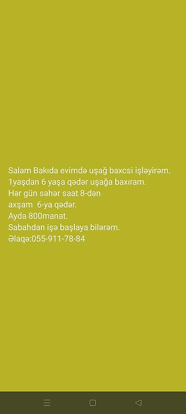 Bakıda evdə uşaq baxımı xidməti. - Yaş aralığı: 1–6 yaş - İş qrafiki lalafo.az -da Bakıda evdə uşaq baxımı xidməti. - Yaş aralığı: 1–6 yaş - İş qrafiki