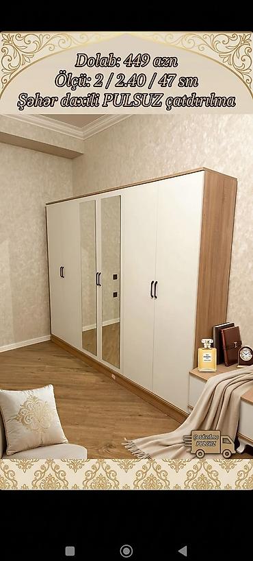 Dolablar: Yeni, 6 qapı, Güzgülü, Ağ, Açılan, Düz dolab — 1