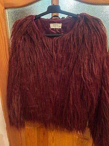 jaket: Everly Collection qadın kürk effektli jaket - Rəng: tünd bordo/şərab — 1
