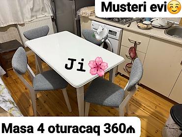 Mətbəx üçün, Yeni, Dördbucaq masa, 4 stul