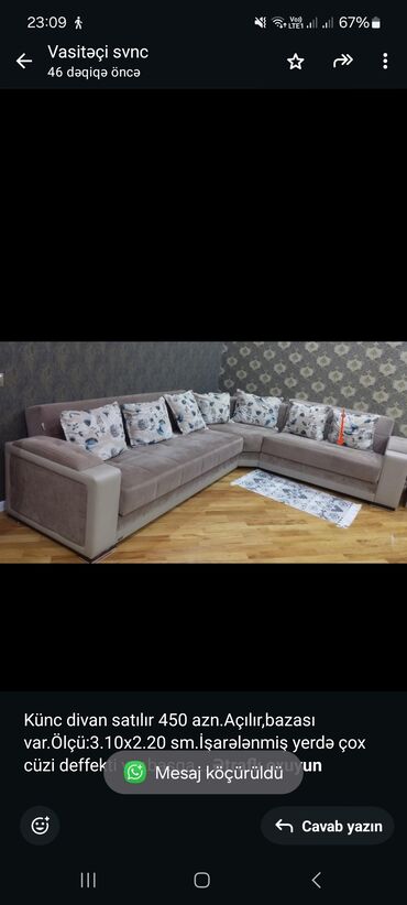 Soyuducu vitrinləri: Künc divan, İşlənmiş, Açılan, Bazalı