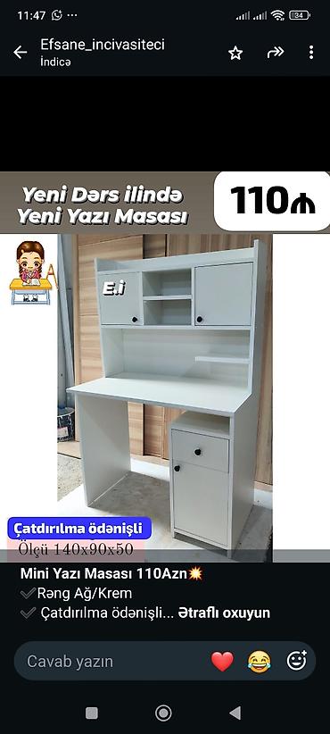 bar stolu: Mini Yazı Masası – Yeni dərs ili üçün - Rəng: ağ/kreəm - Ölçü — 1