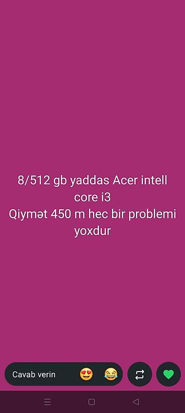 acer i3: Acer noutbuk + klaviatura və siçan - Prosessor: Intel Core i3 - — 2