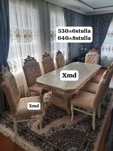 stol stul ucuz qiymete: Qonaq otağı üçün, Dördbucaq masa, 6 stul