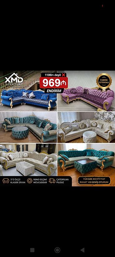 кожаные диваны цены: Klassik künc divan – XMD Furniture - Ölçü: 3×2 - Fabrik istehsalı - — 1