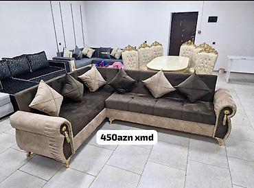 Divan və kreslo dəstləri: L‑şəkilli yumşaq mebel dəsti - Rəng: tünd qəhvəyi və bej kombinasiya — 1