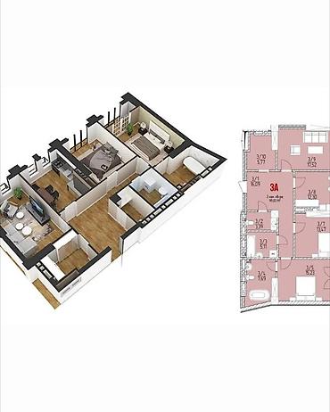 квартира район мадина: 3 комнаты, 100 м², Мадина Элитка, 8 этаж, ПСО (под самоотделку) — 8