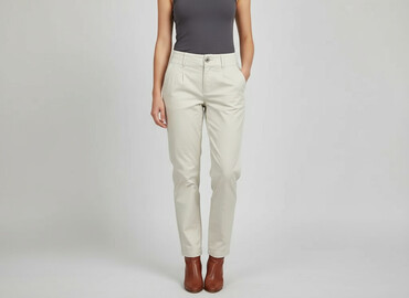 spodnie beżowe damskie chinosy: Material trousers for women, size M
