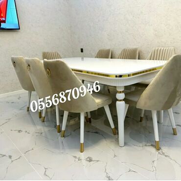 Masa və oturacaq dəstləri: Qonaq otağı üçün, Yeni, Açılan, Dördbucaq masa, 6 stul — 42