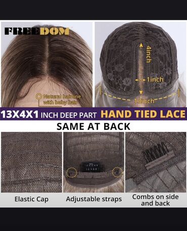 Другие Автомобили: FREEDOM marka uzun dalğalı parik - Model: Hand Tied Lace, 13x4x1 inch